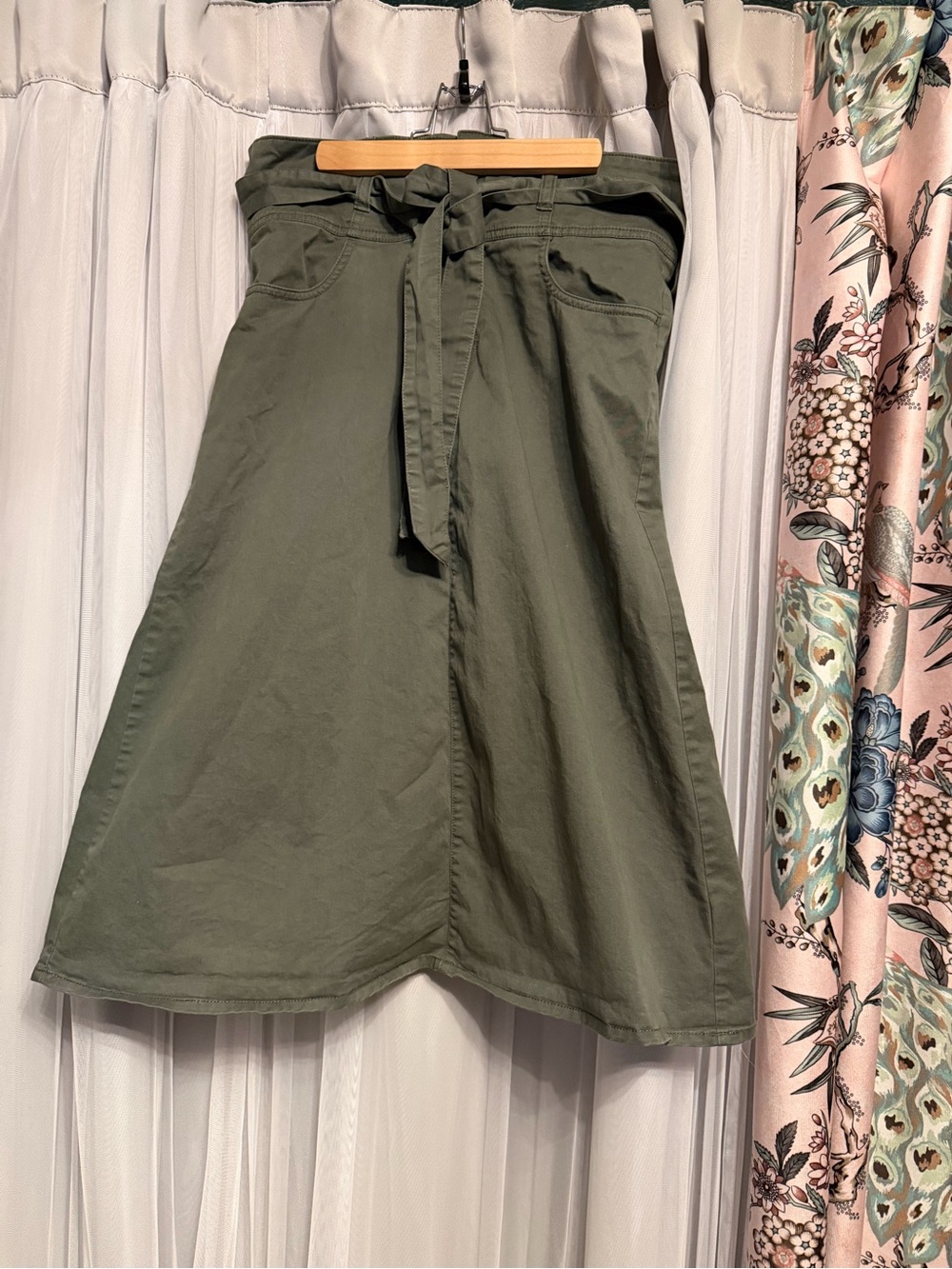 GAP Olive Green Paperbag Waist Midi Skirt with Tie